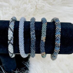HAND CRAFTED in Nepal Beaded Bracelets (set of 5) BLGR#1